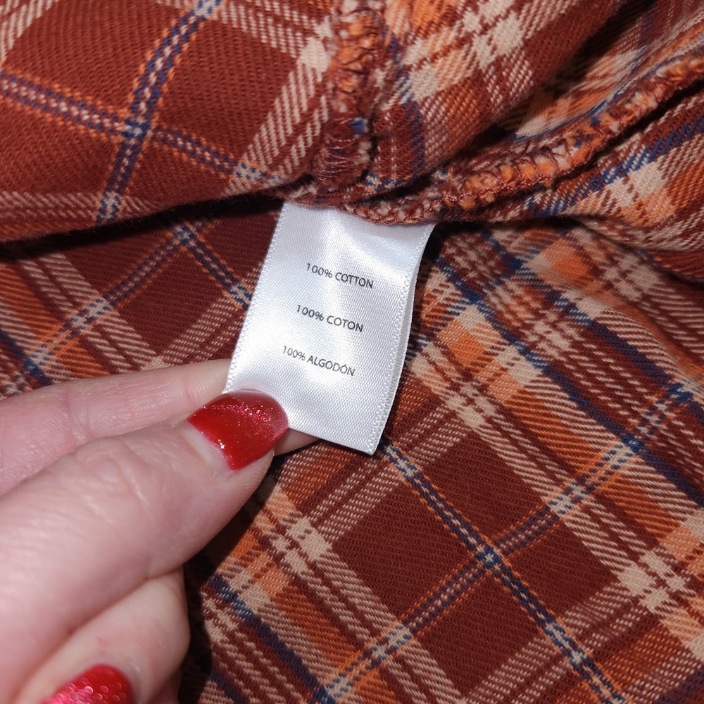 Noble Outfitters Hoodie Flannel Shirt Women M Brick Red Plaid Long Sleeve Snap - Picture 6 of 7